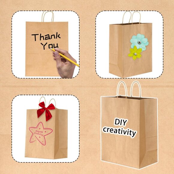 Greenii 50 Kraft Brown Paper With Handles Kraft 16 * 6 * 12 Party Gift Bags - Picture 7 of 7